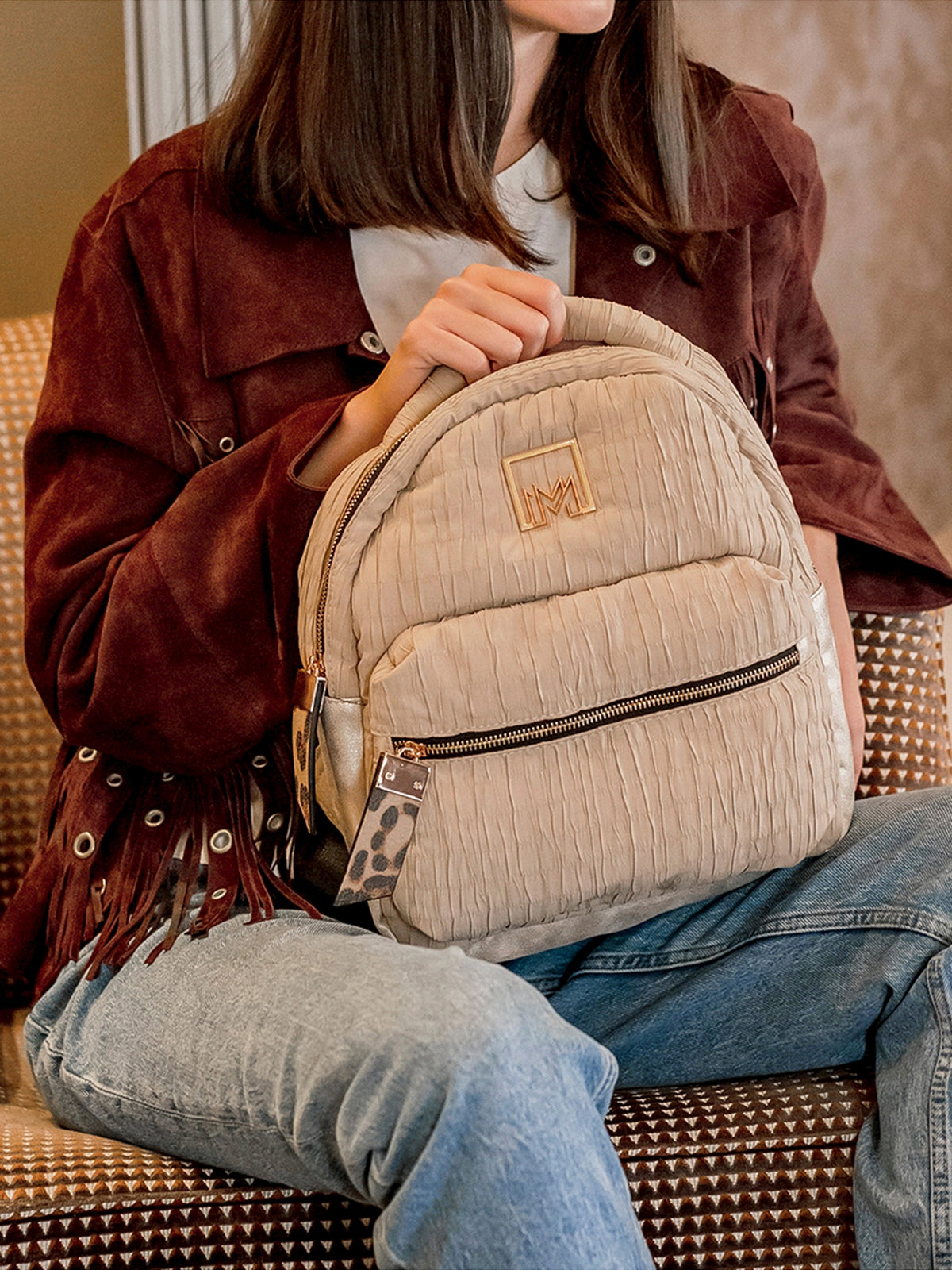 mochilas Mujer Mochila para mujer beige 04