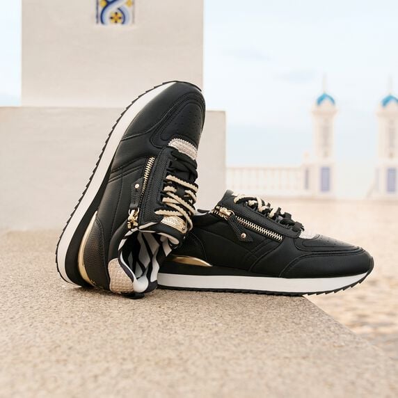 Mujer Zapatillas Mustang Negras Y Doradas MUSTANG Zapatillas Bajas