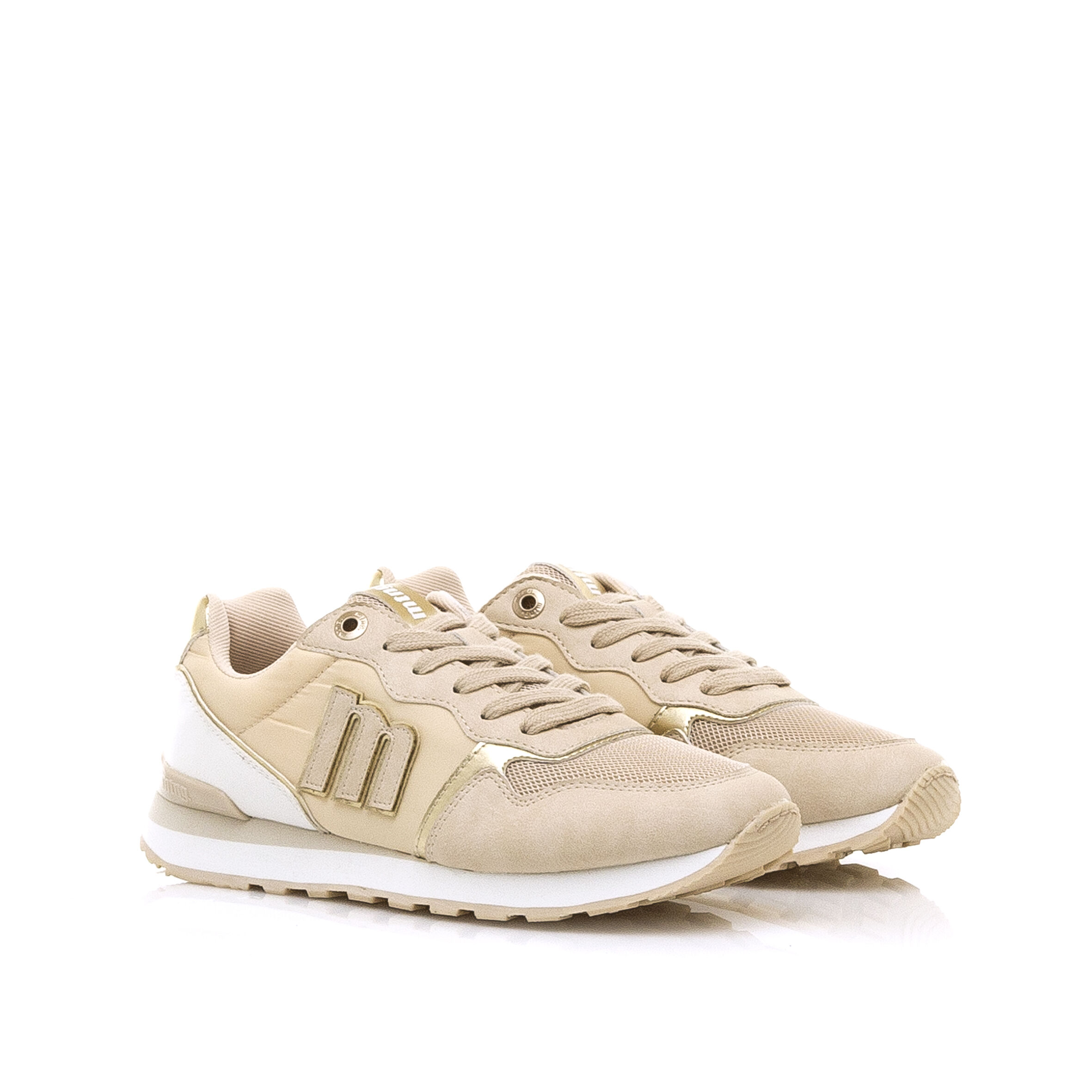 Zapatillas Deportivas En Tonos Beige Y Detalles En Blanco Y Rosas Mustang |  Querol